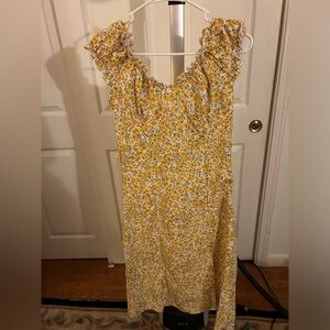 Yellow floral midi dress with thigh slit